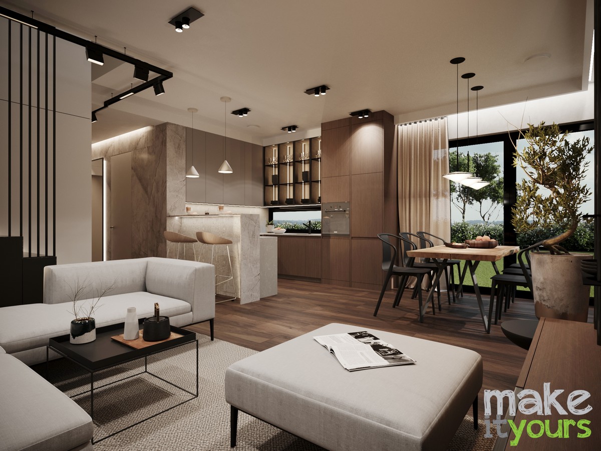 Zdjęcie przedstawia salon w nowoczesnym domu zaprojektowanym przez biuro projektowania wnętrz Make It Yours