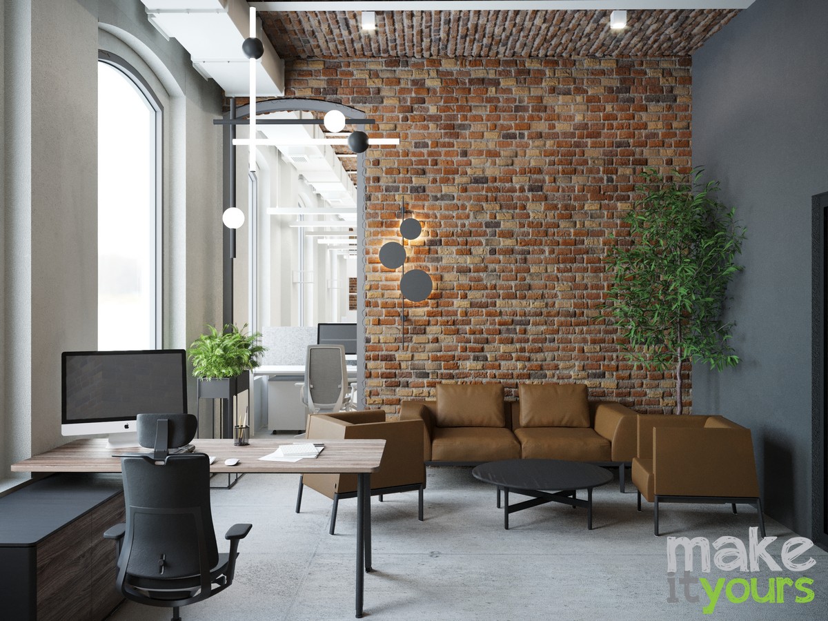 Zdjęcie przedstawia gabinet w kompleksie biurowym Fabryka czekolady w Katowicach zaprojektowaną przez studio projektowe Make It Yours