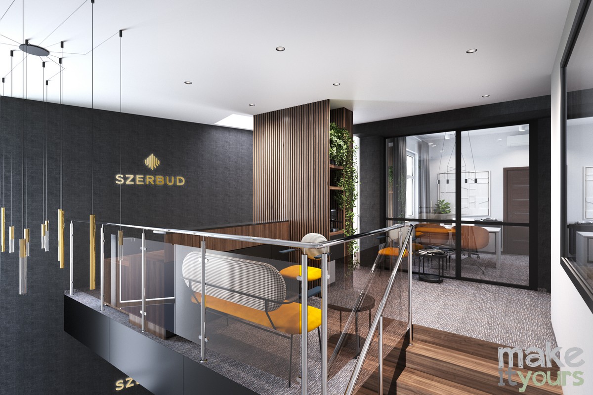 Zdjęcie przedstawia projekt wnętrz biura Szerbud, rzeszowskiego dewelopera wykonany przez pracownię Make It Yours z Krakowa